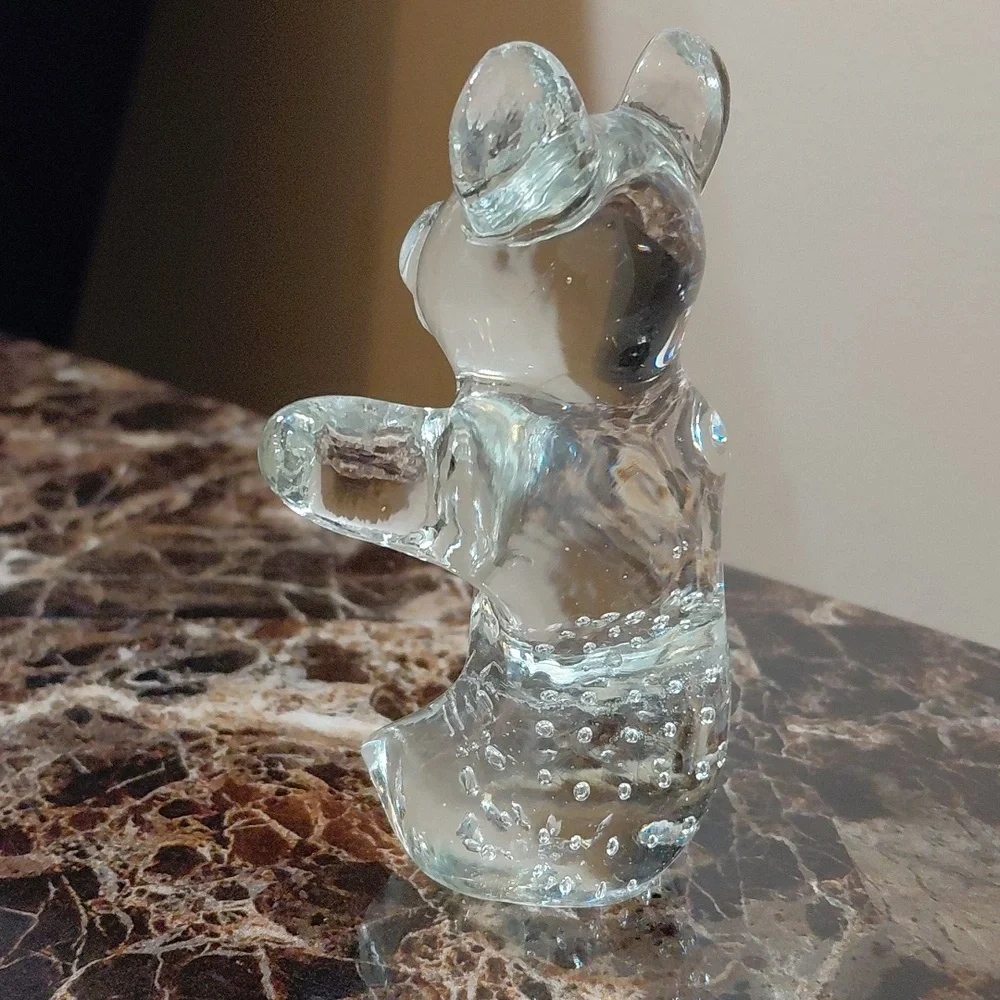 Vintage Controlled Bubbles Glass Sitting Teddy Bear Figurine Paperweight